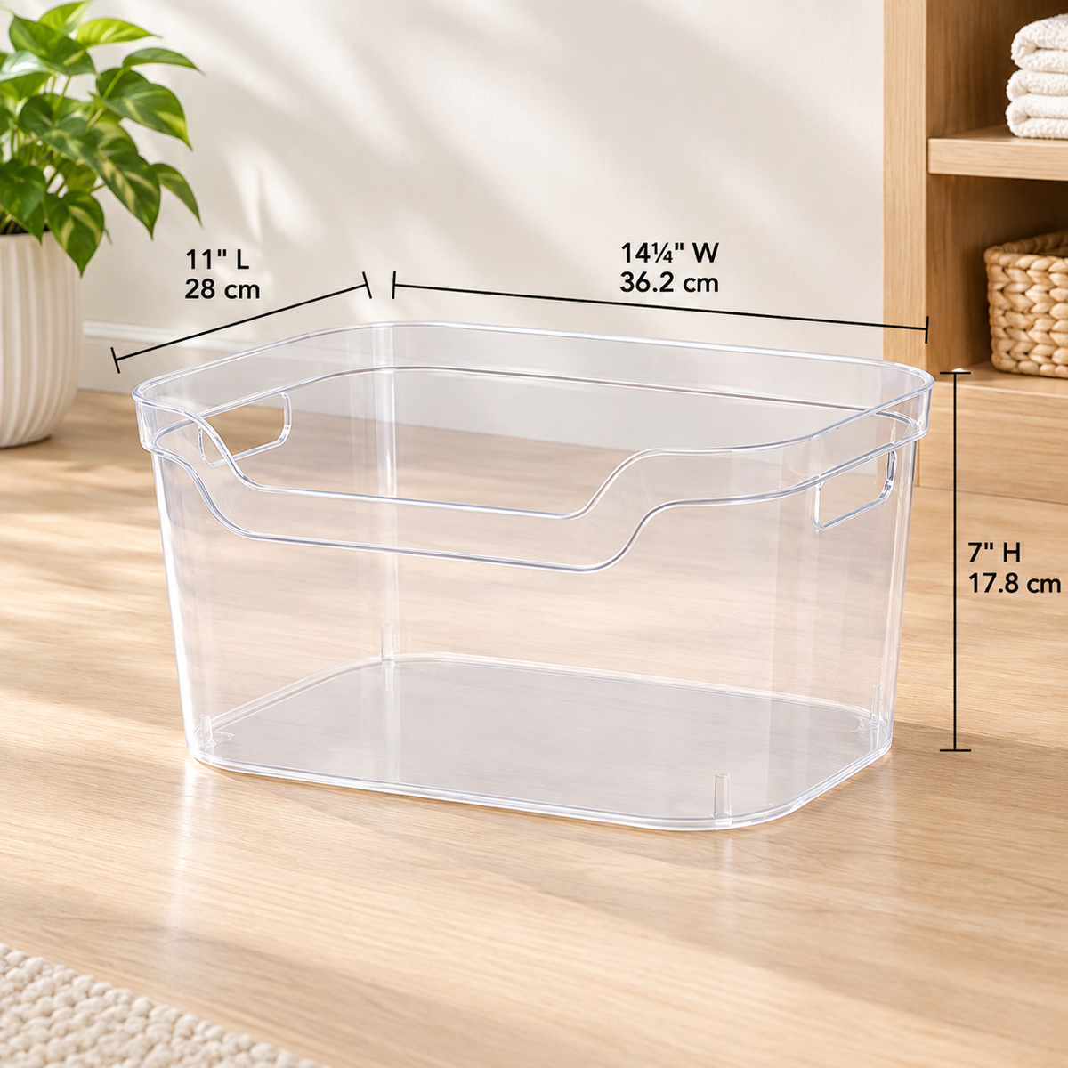 Clear Scoop-Front Storage Bin