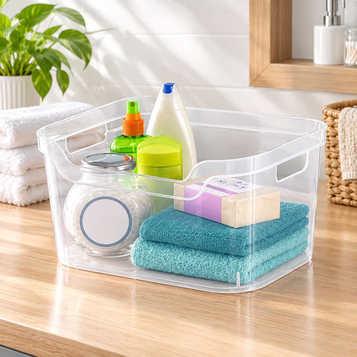 Clear Scoop-Front Storage Bin