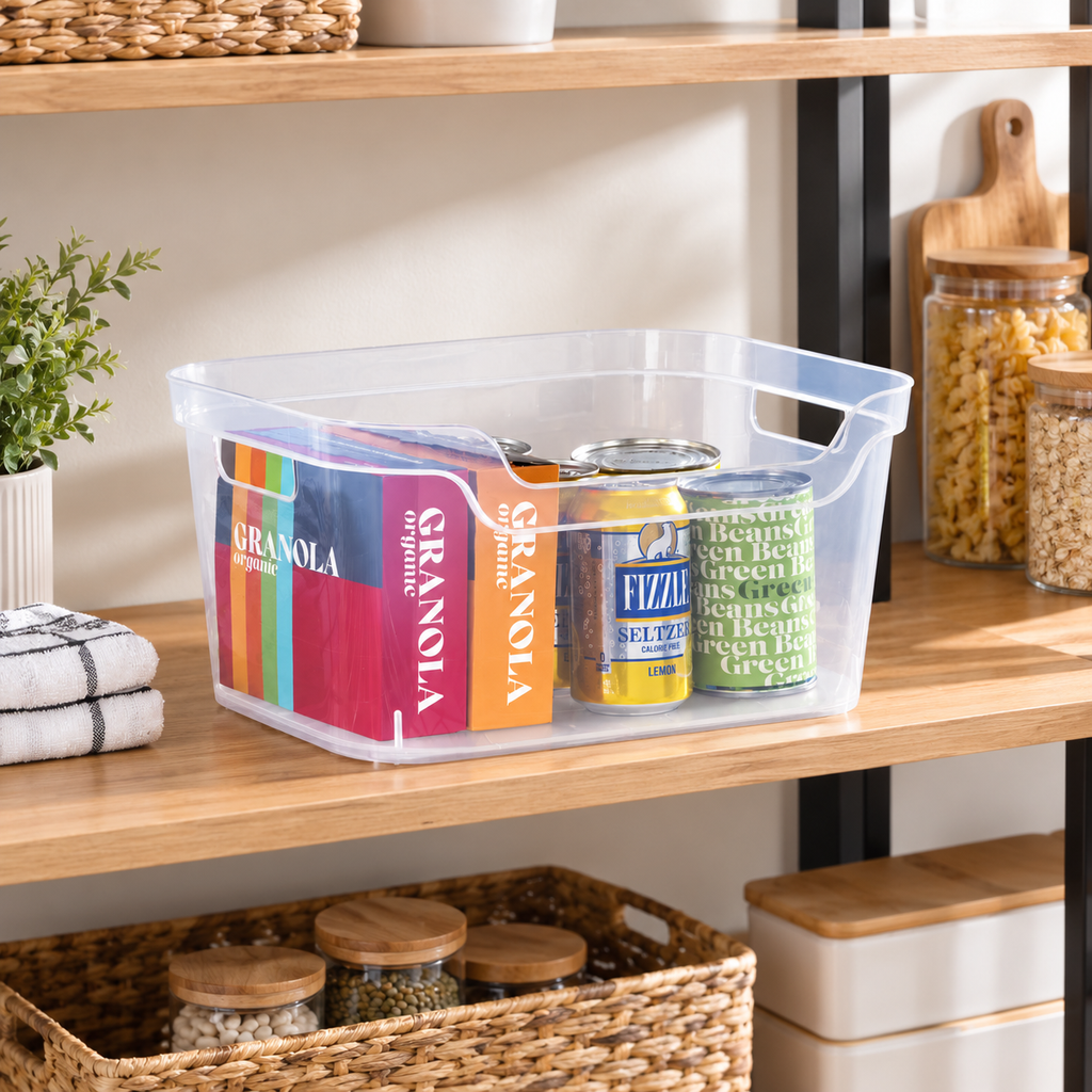 Clear Scoop-Front Storage Bin